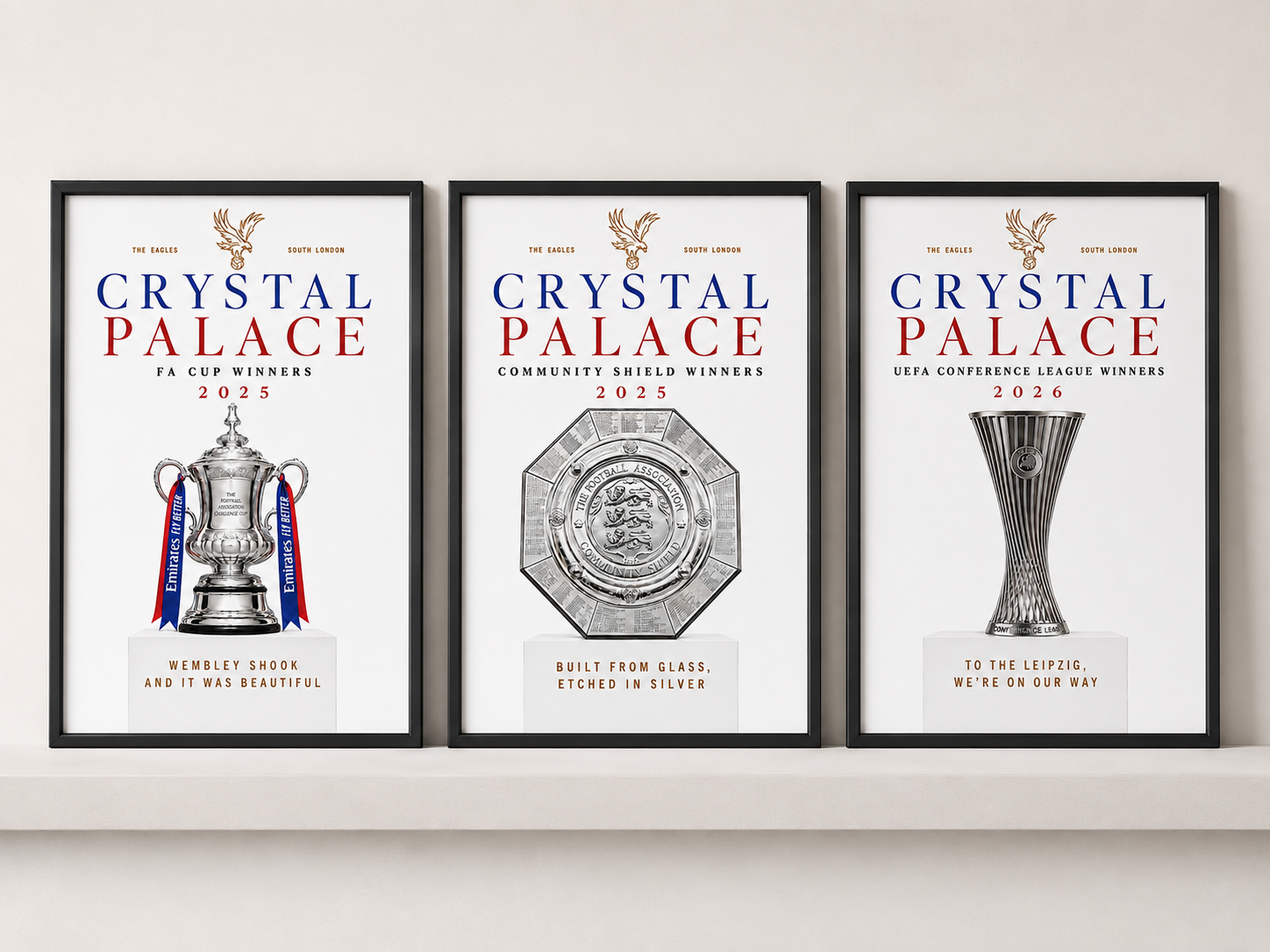 Crystal Palace FC - Set of 3 A4 Trophy Prints