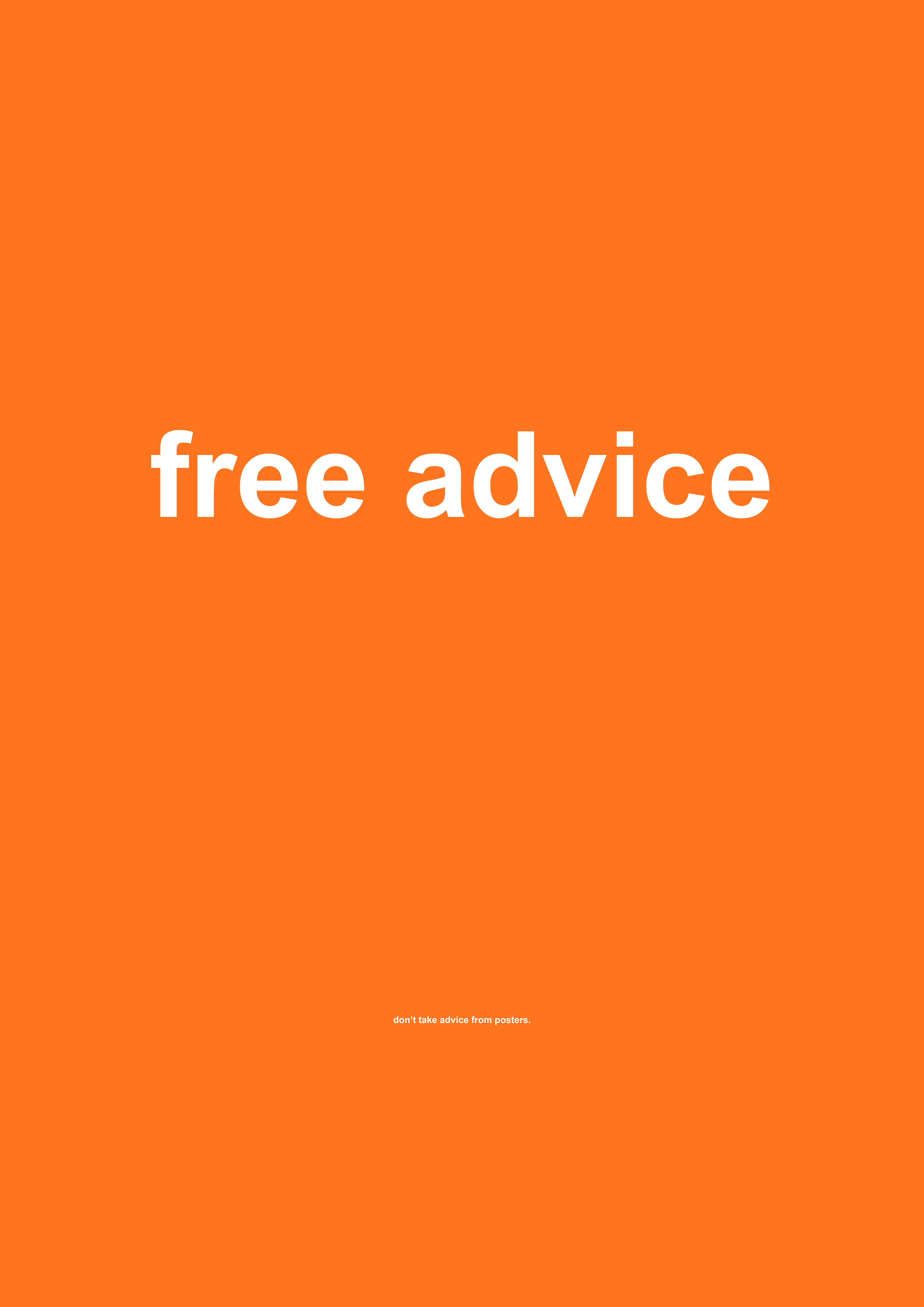 Free Advice funny typography wall print in Orange by PosterMe.shop