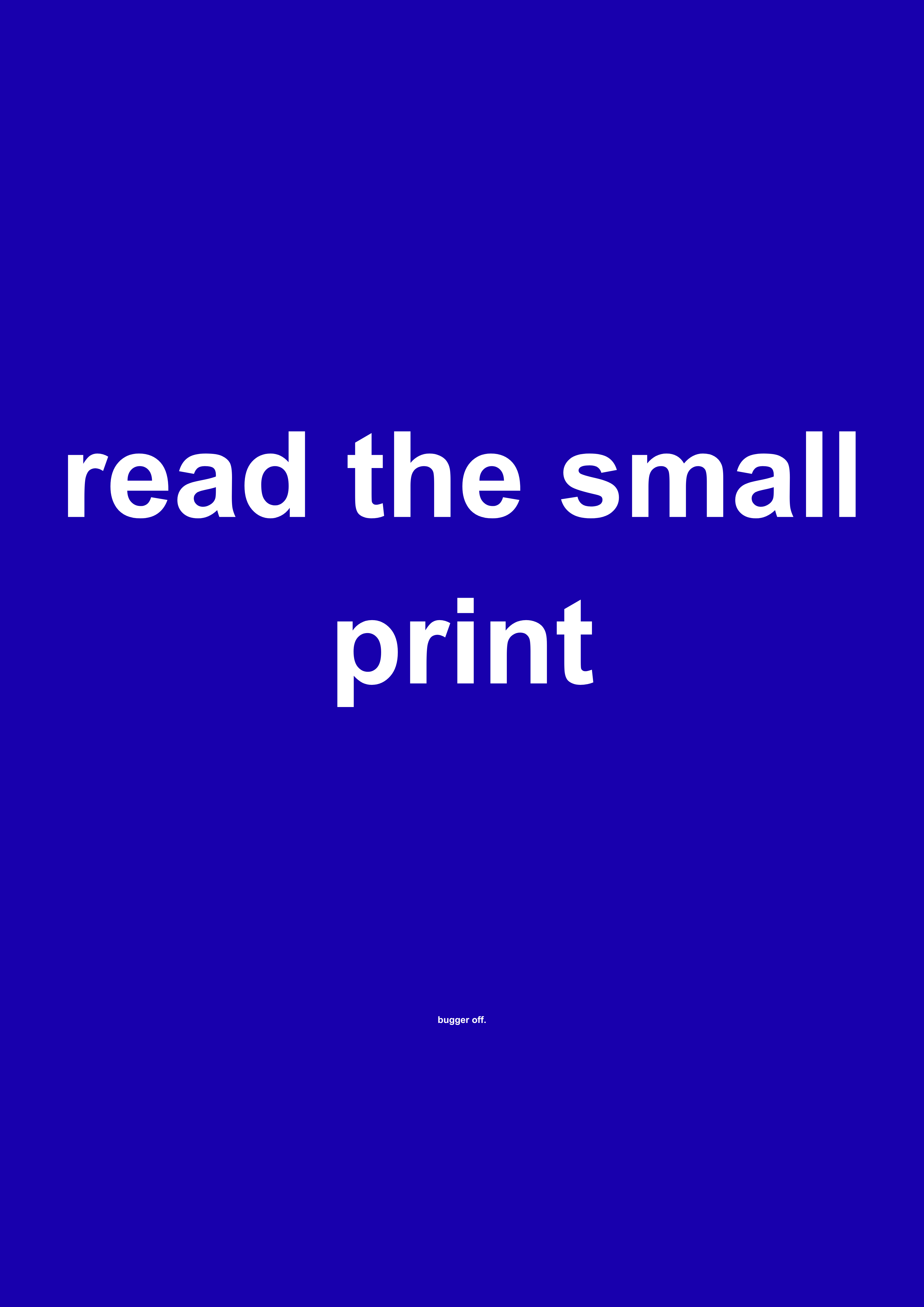 Read the Small Print funny typography wall print in Dark Blue by PosterMe.shop