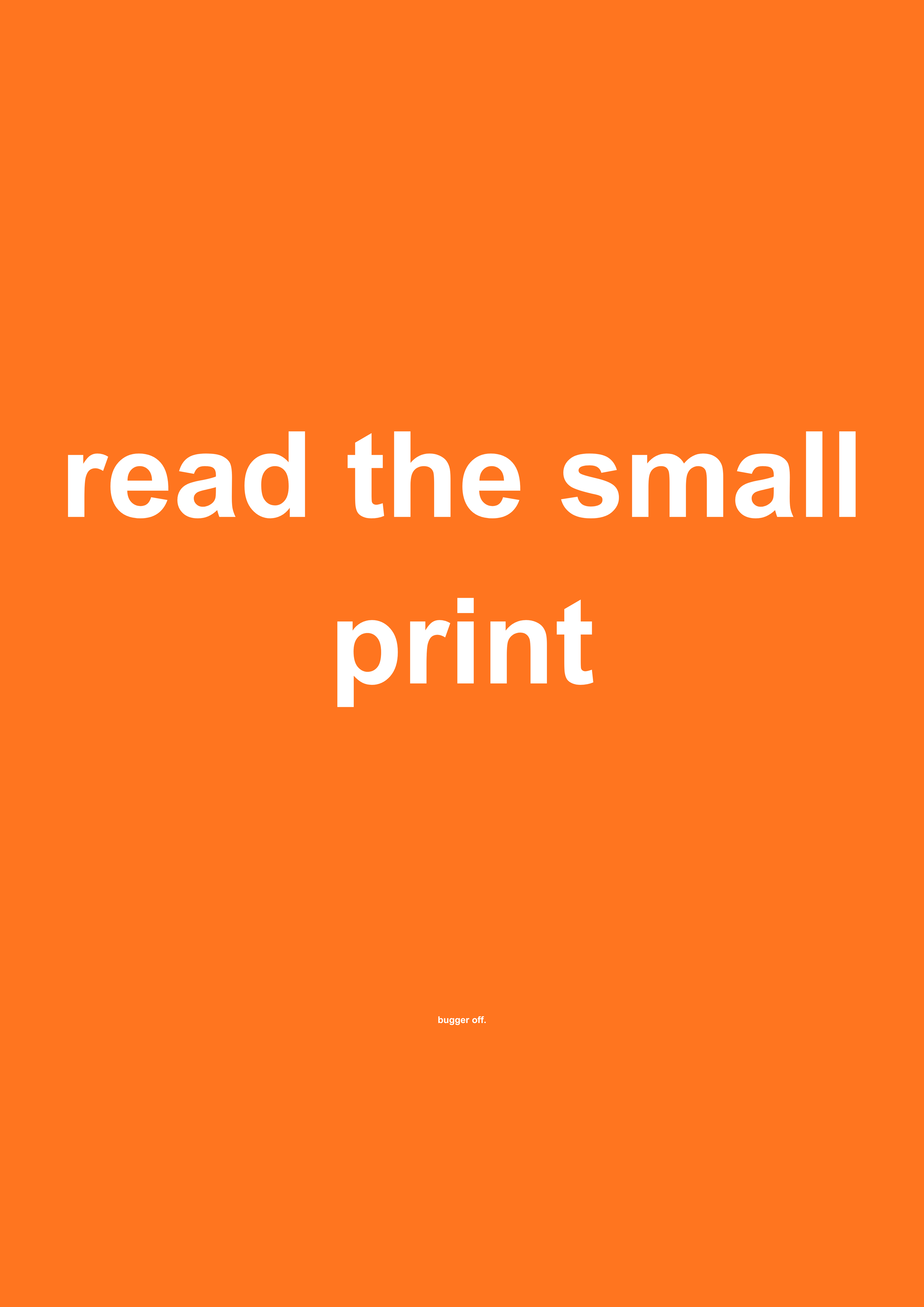 Read the Small Print funny typography wall print in Orange by PosterMe.shop
