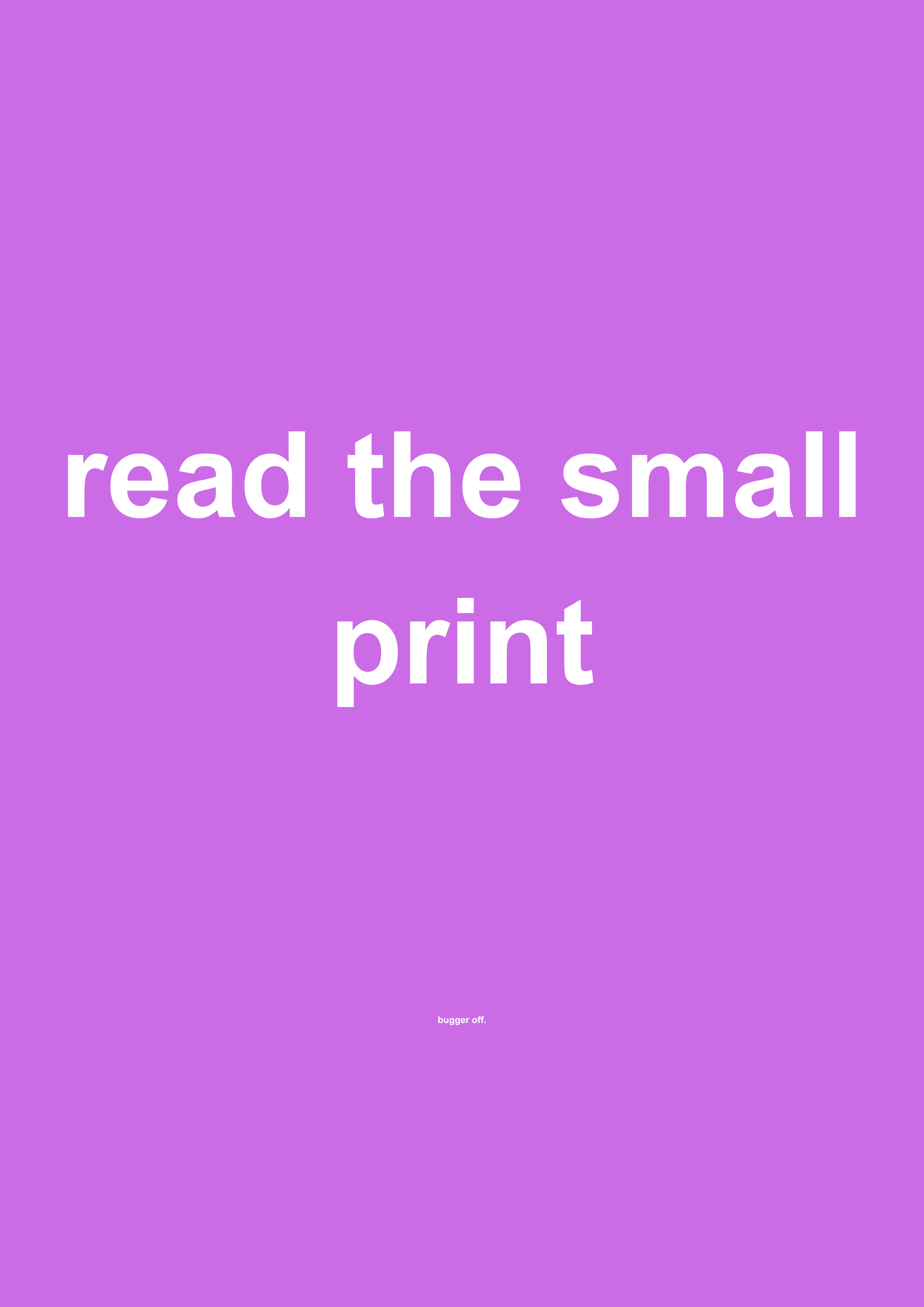Read the Small Print funny typography wall print in Purple by PosterMe.shop