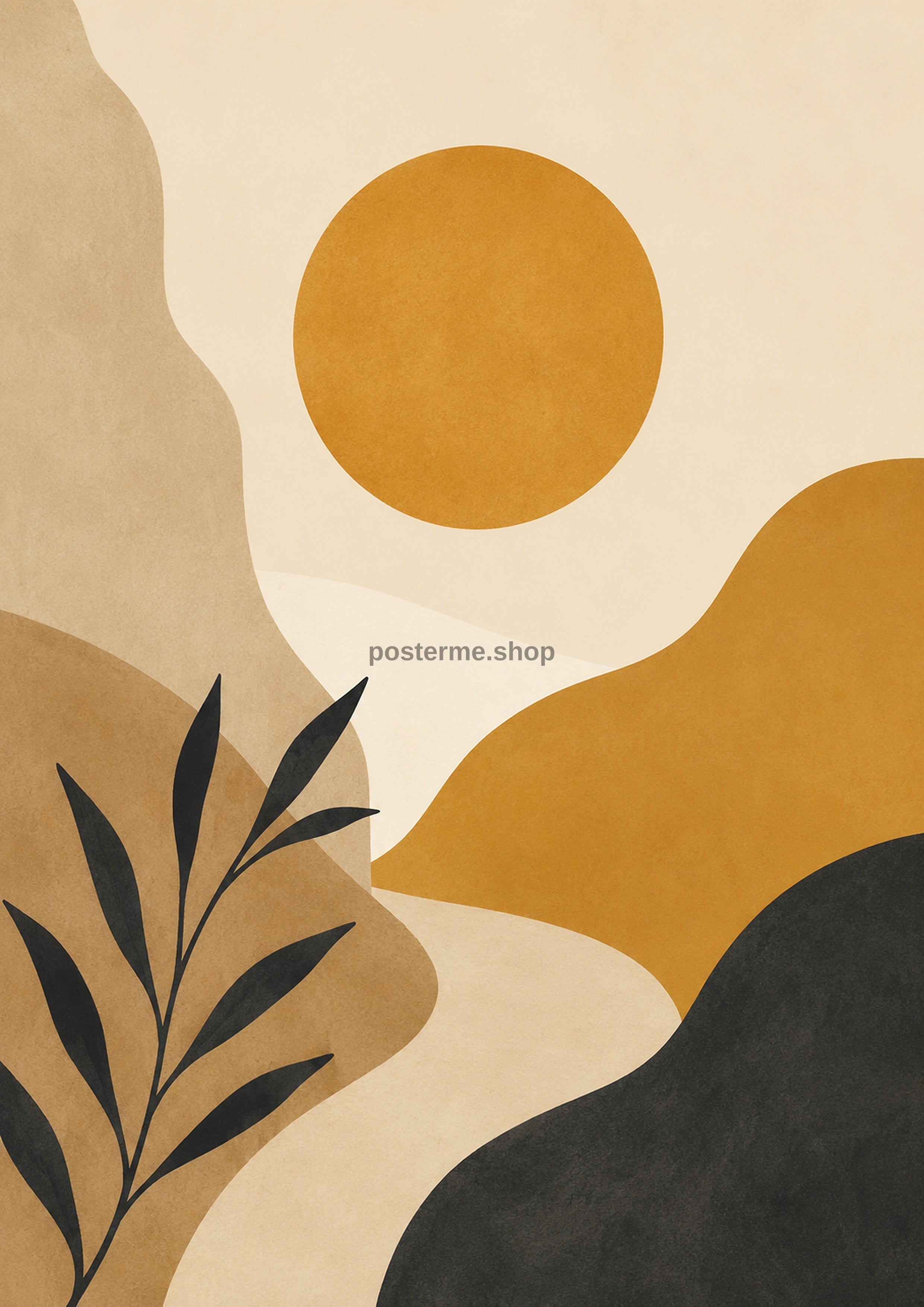 Abstract Sun And Organic Hills minimalist abstract print by towelme