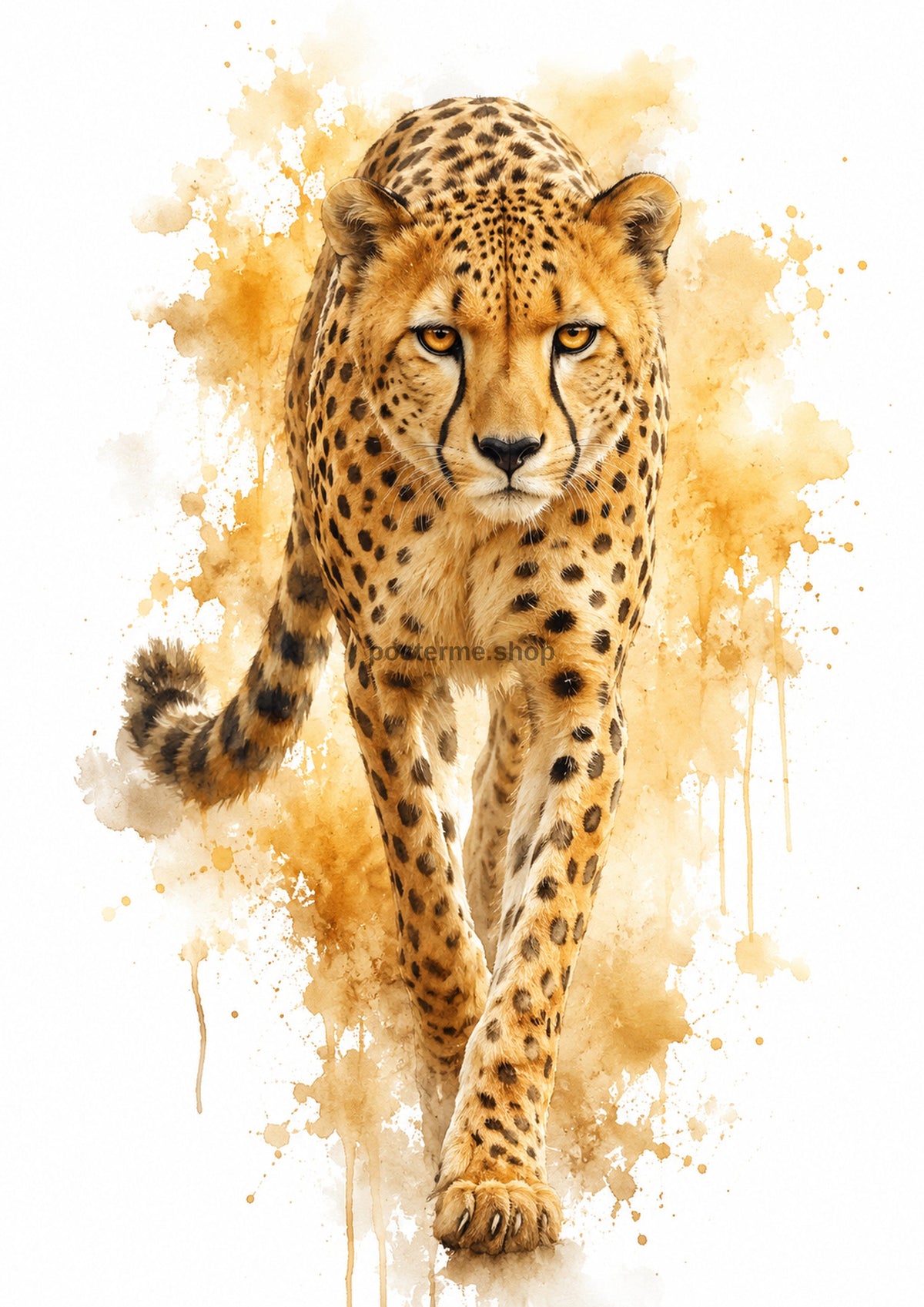 Cheetah in Golden Watercolour Motion colourful animal watercolour art print by towelme
