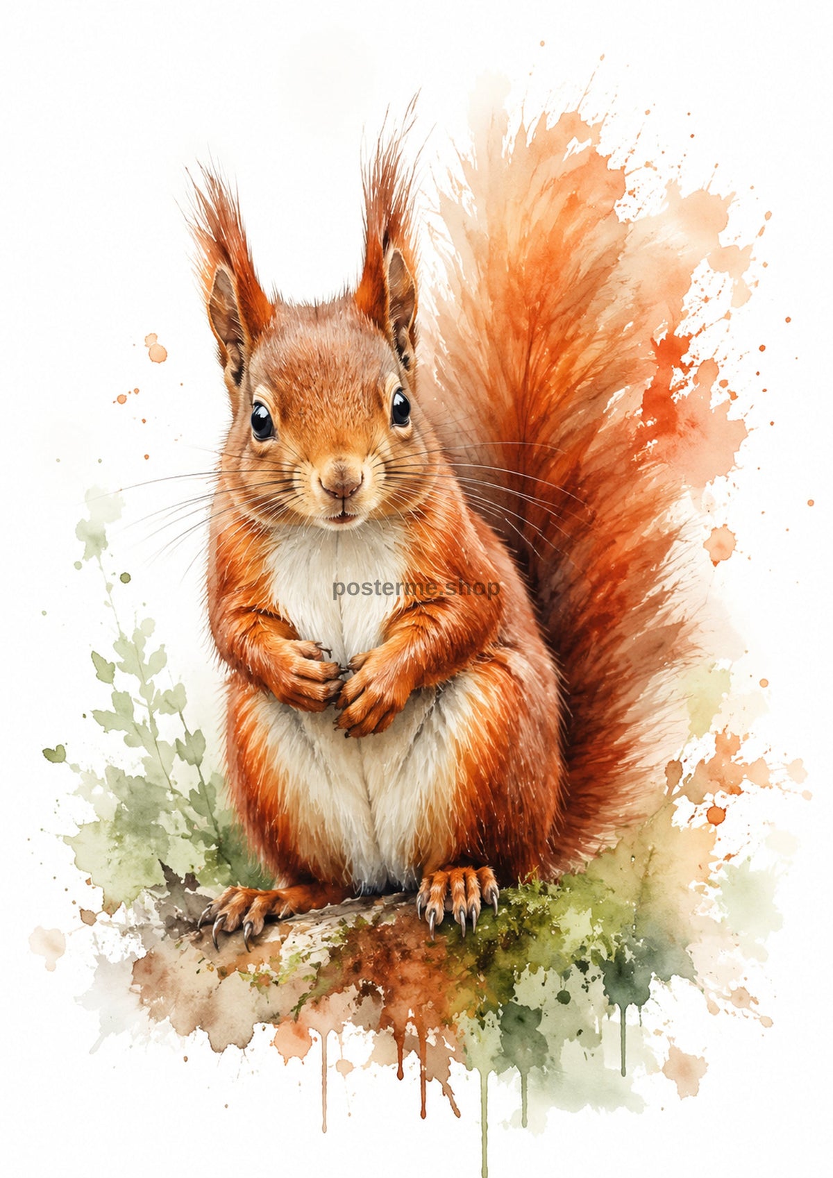 Red Squirrel in Autumn Watercolour colourful animal watercolour art print by towelme