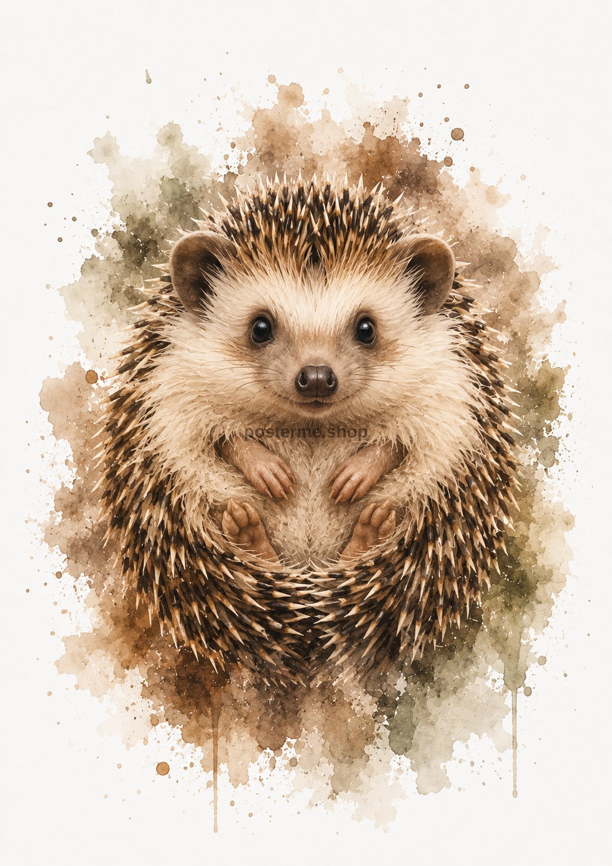 Little Hedgehog in Earth-Tone Watercolour colourful animal watercolour art print by towelme