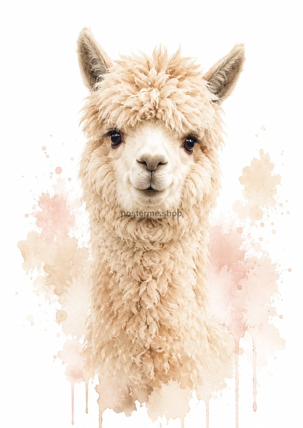 Fluffy Alpaca in Soft Pastel Watercolour colourful animal watercolour art print by towelme