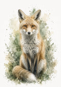 Red Fox in Sage Watercolour colourful animal watercolour art print by towelme