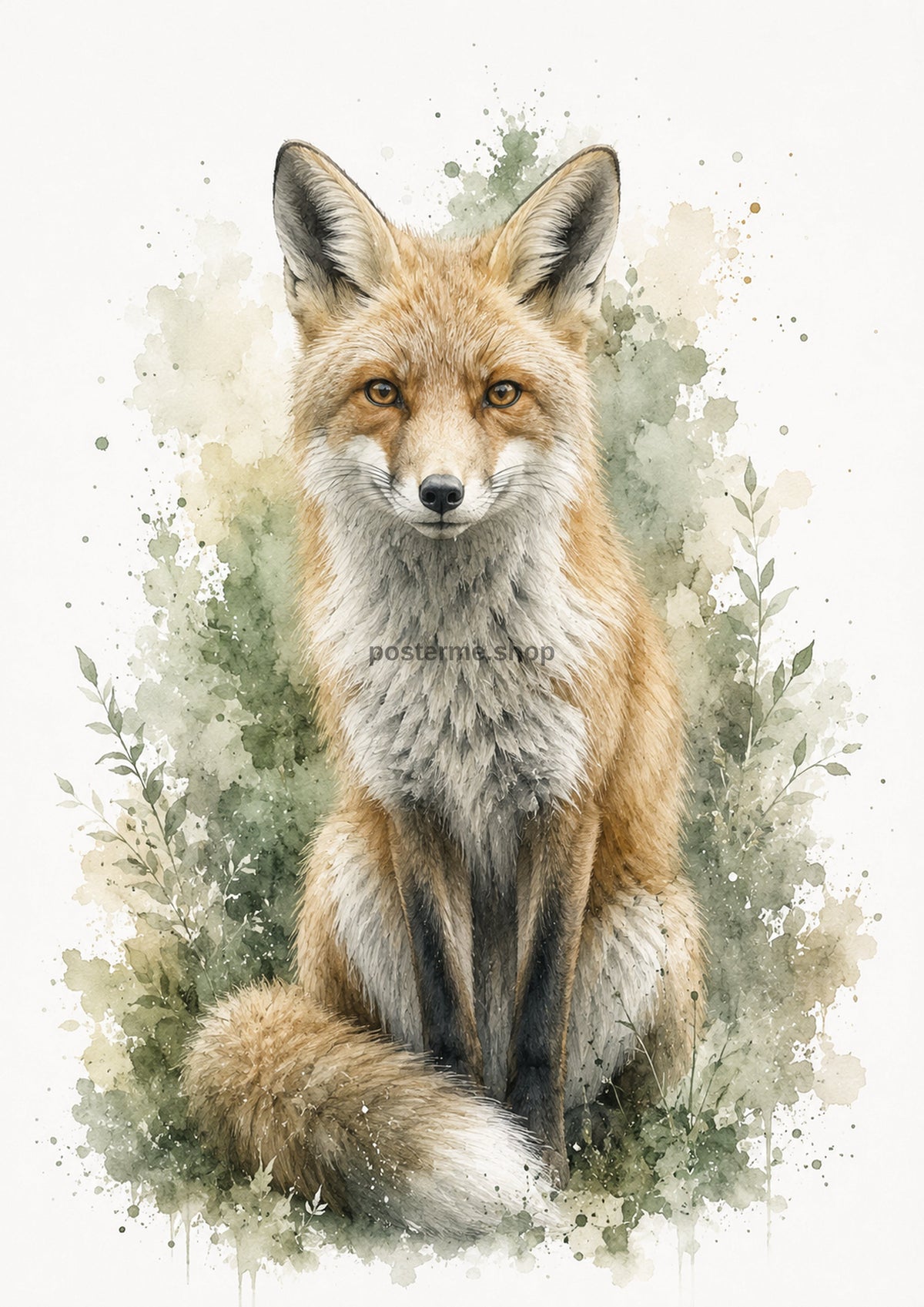 Red Fox in Sage Watercolour colourful animal watercolour art print by towelme