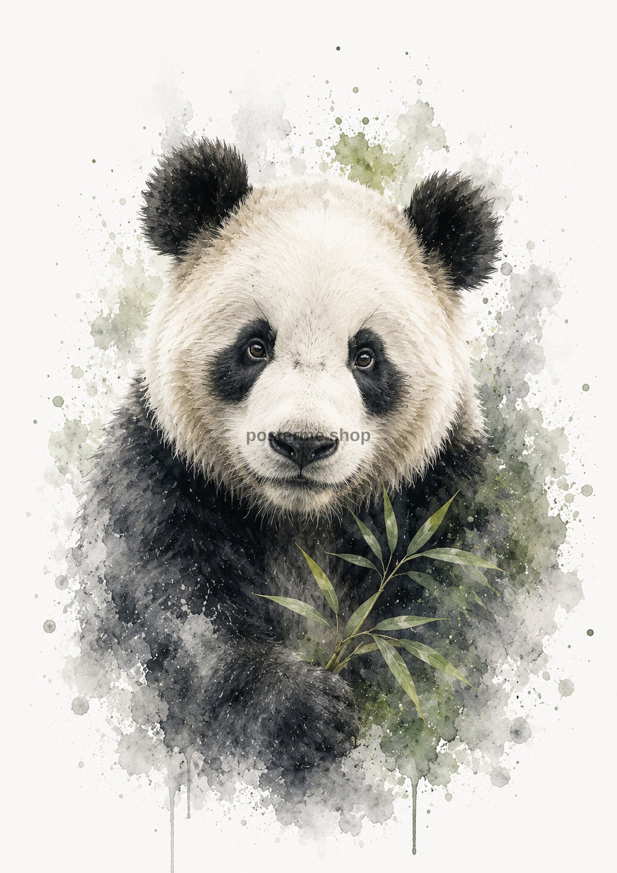 Gentle Panda with Bamboo Watercolour colourful animal watercolour art print by towelme