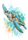 Graceful Sea Turtle in Ocean Watercolour colourful animal watercolour art print by towelme
