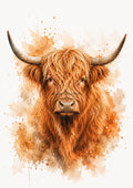 Highland Cow in Burnt Orange Watercolour colourful animal watercolour art print by towelme