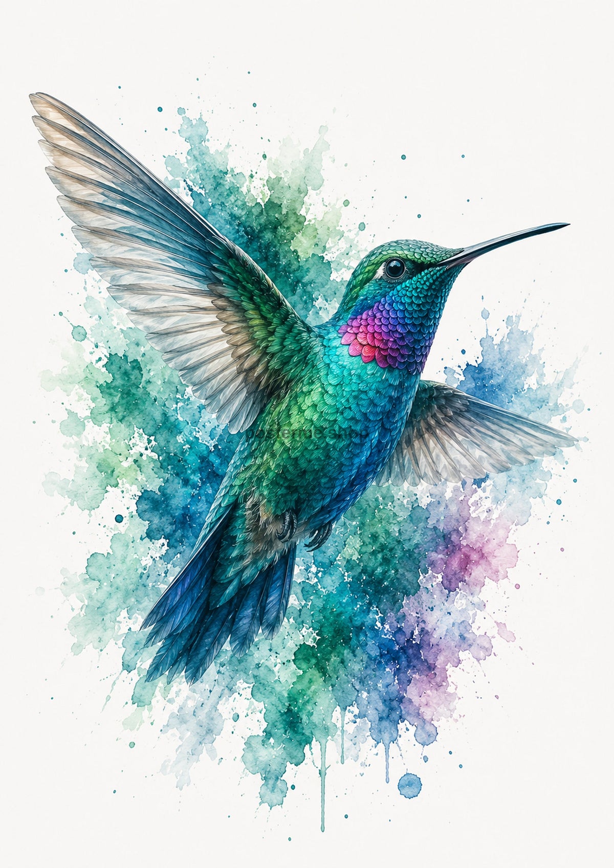 Iridescent Hummingbird in Jewel-Tone Watercolour colourful animal watercolour art print by towelme