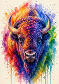 Rainbow Bison in Bold Watercolour colourful animal watercolour art print by towelme