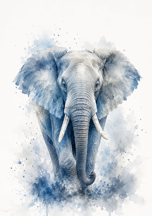 Blue Elephant in Gentle Watercolour colourful animal watercolour art print by towelme