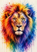 Rainbow Lion Watercolour Portrait colourful animal watercolour art print by towelme