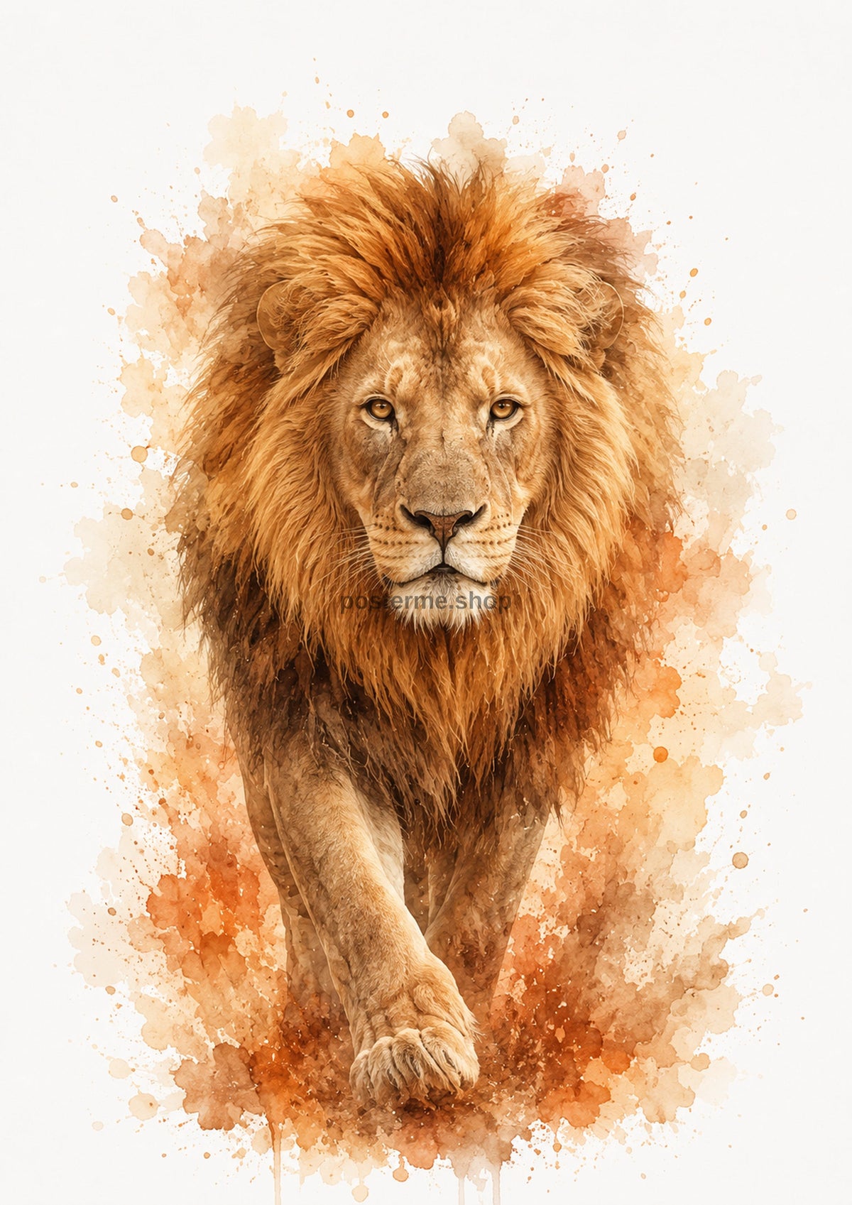 Golden Lion in Warm Watercolour colourful animal watercolour art print by towelme