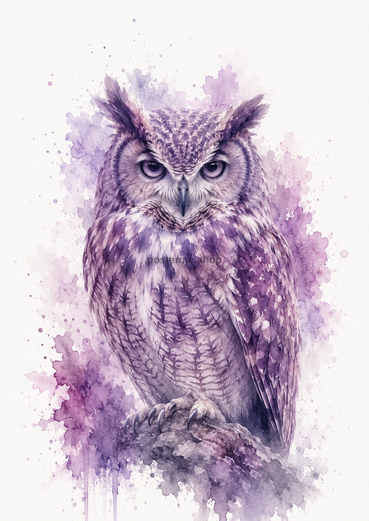 Purple Owl in Moonlit Watercolour colourful animal watercolour art print by towelme