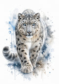 Snow Leopard in Icy Watercolour colourful animal watercolour art print by towelme