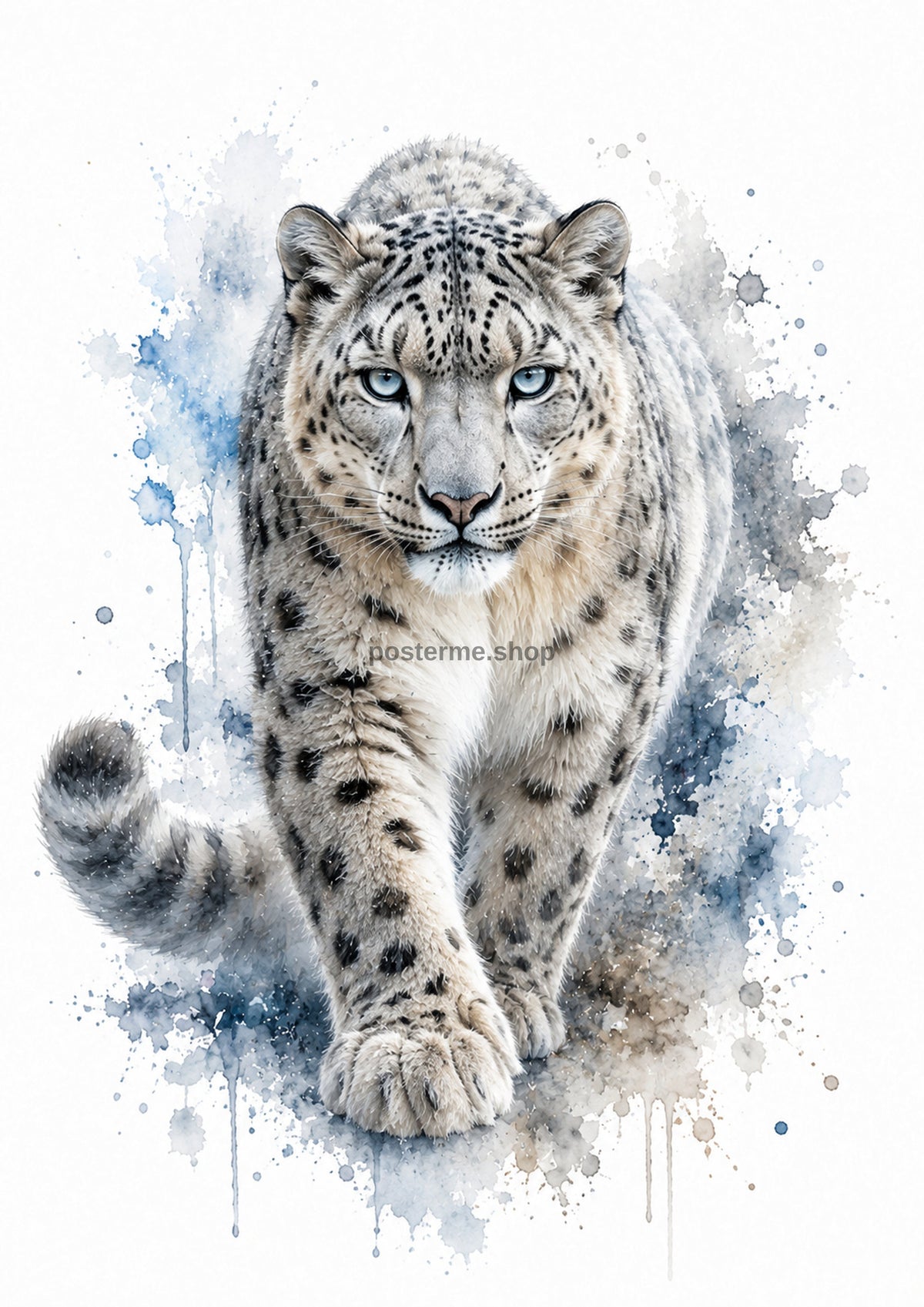 Snow Leopard in Icy Watercolour colourful animal watercolour art print by towelme