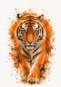 Tiger in Fiery Watercolour Motion colourful animal watercolour art print by towelme