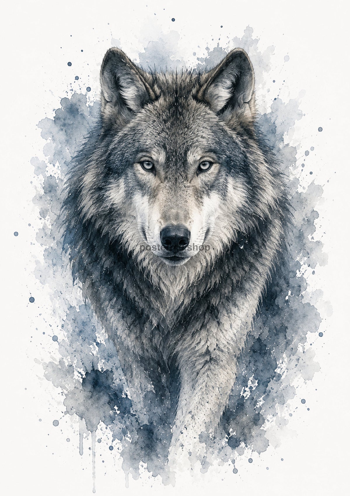 Wolf in Silver Mist Watercolour colourful animal watercolour art print by towelme