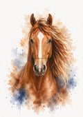 Chestnut Horse in Windswept Watercolour colourful animal watercolour art print by towelme