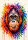 Rainbow Orangutan Watercolour Portrait colourful animal watercolour art print by towelme