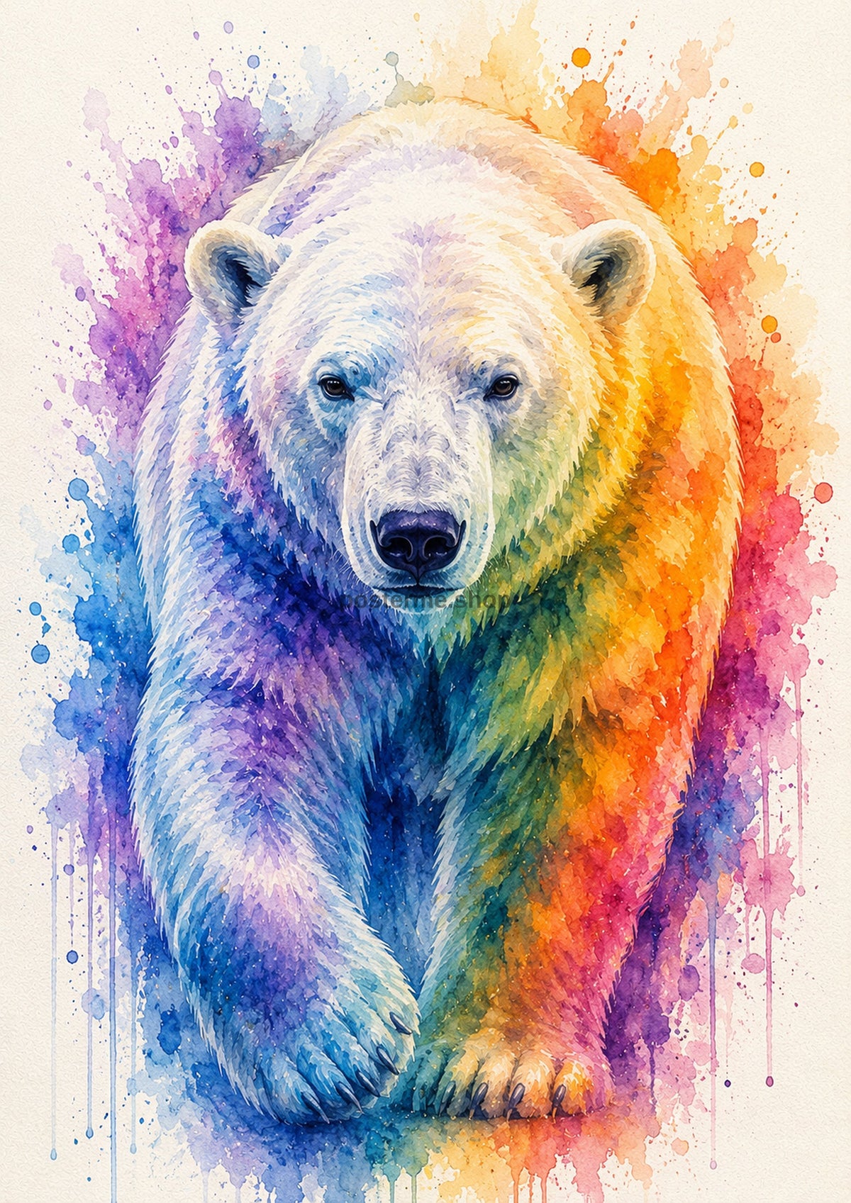 Rainbow Polar Bear Watercolour Portrait colourful animal watercolour art print by towelme