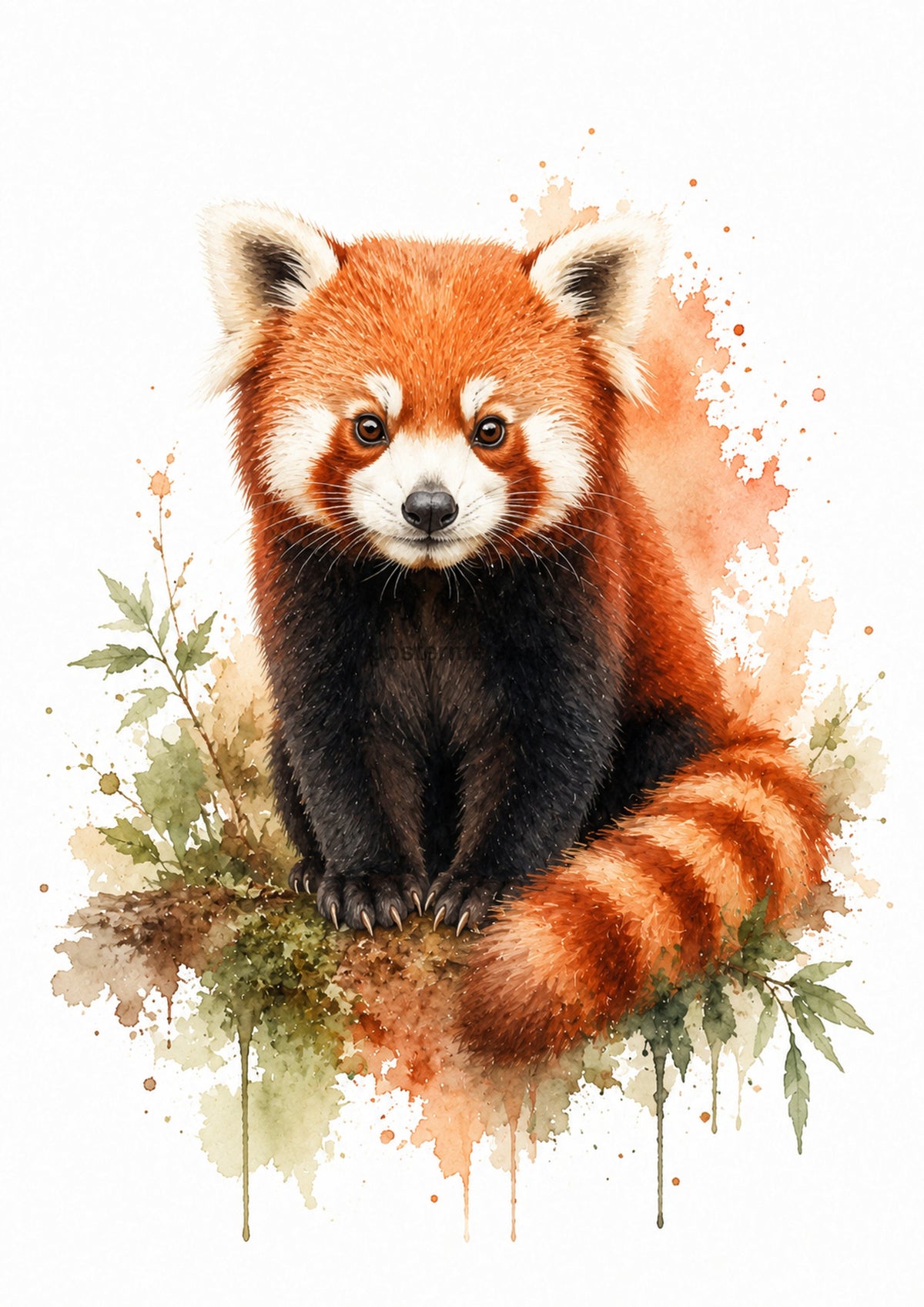 Red Panda in Forest Watercolour colourful animal watercolour art print by towelme