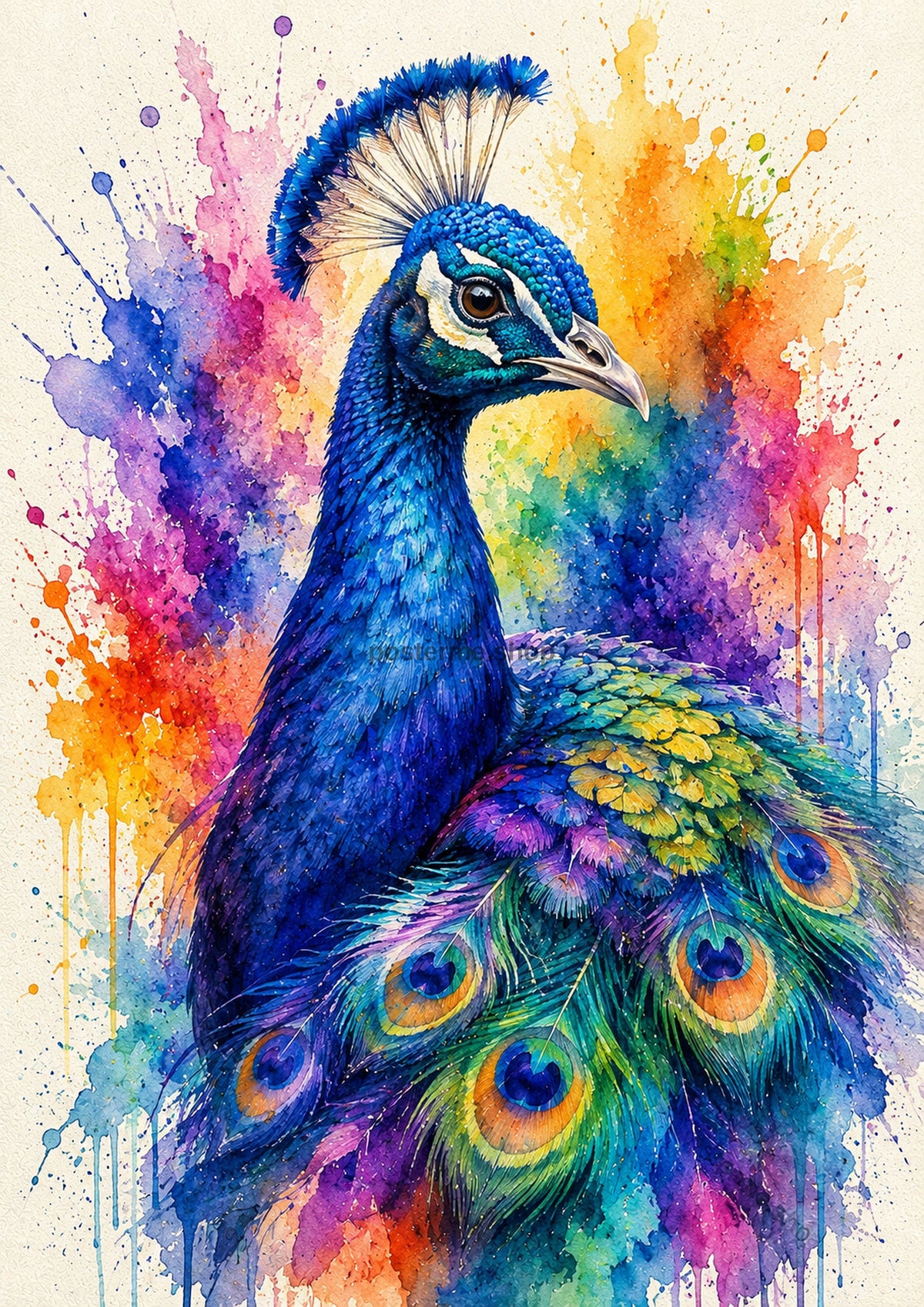 Regal Peacock in Sapphire Watercolour colourful animal watercolour art print by towelme