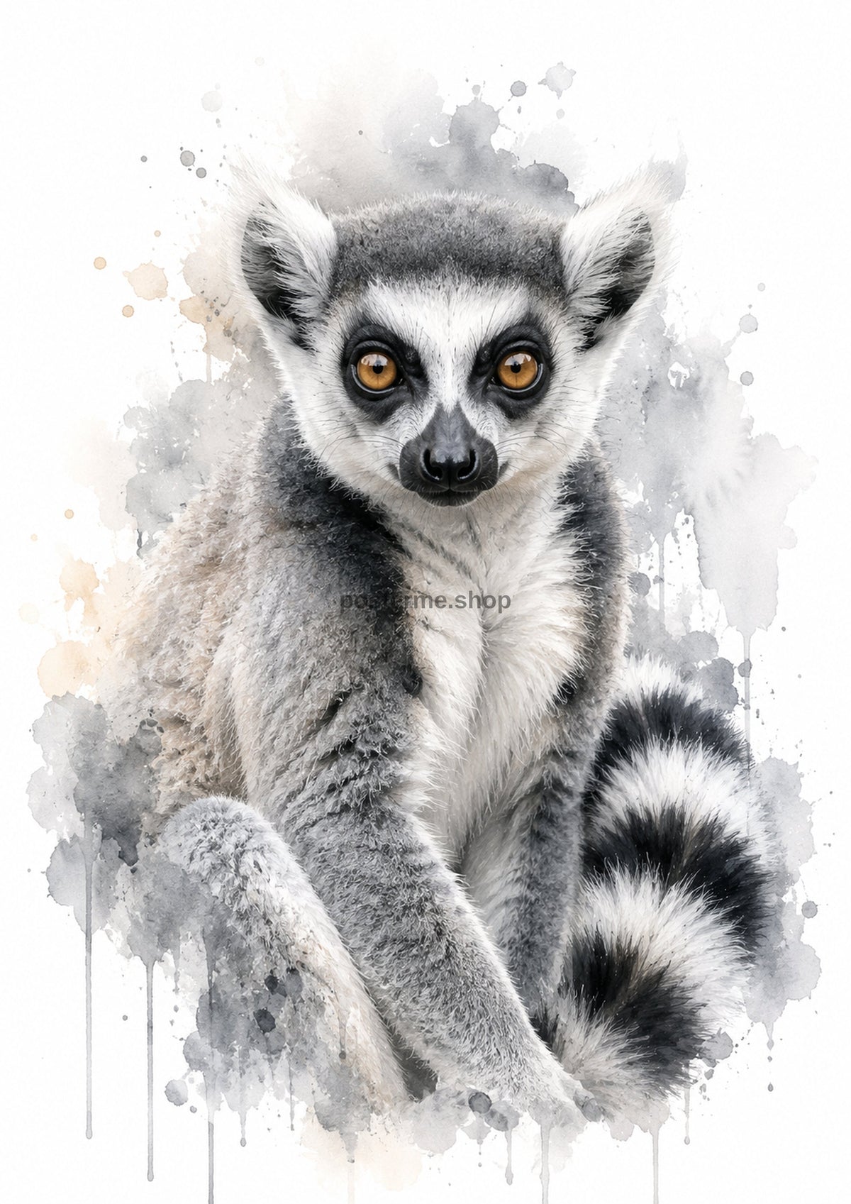Ring-Tailed Lemur in Silver Watercolour colourful animal watercolour art print by towelme