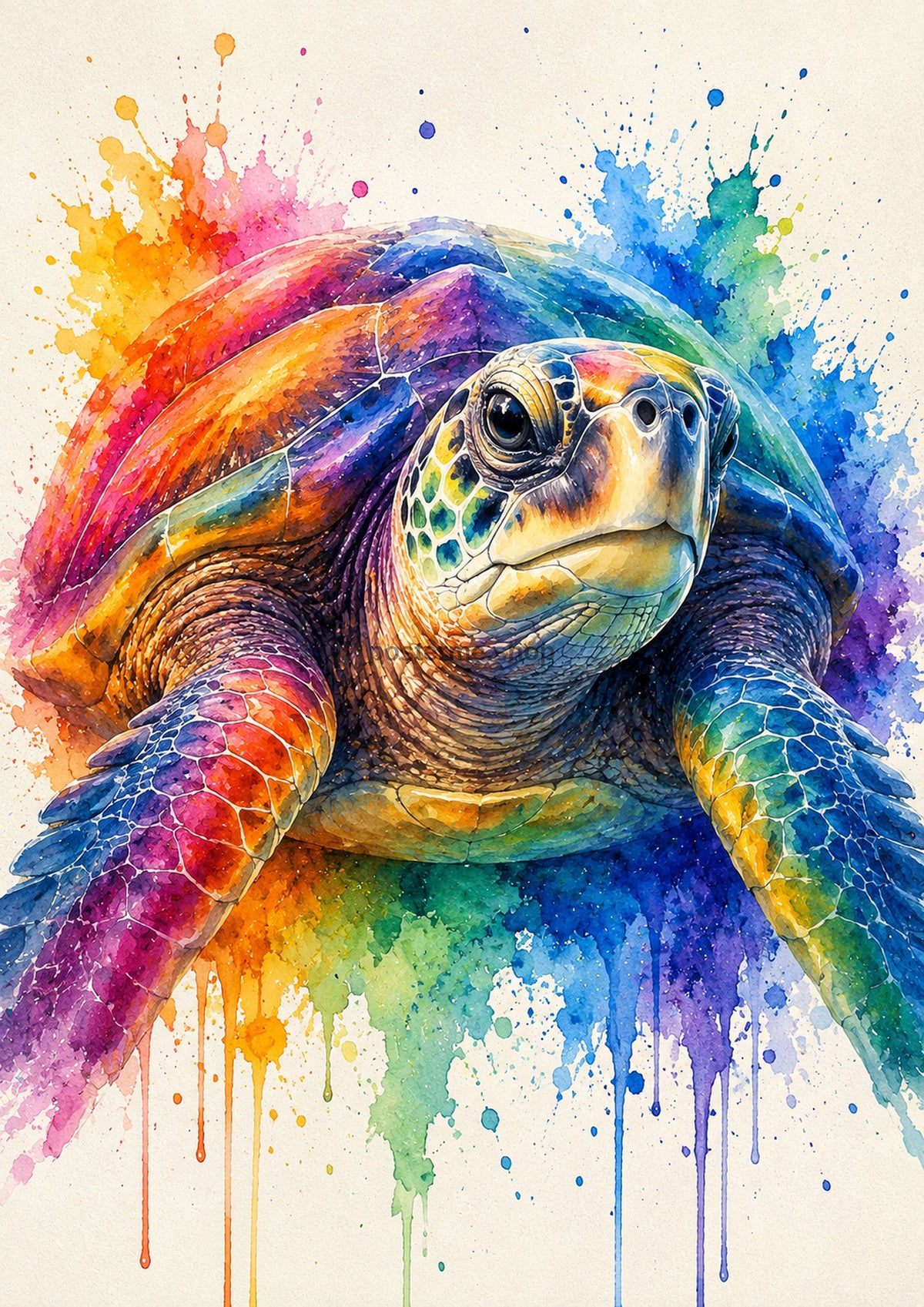 Rainbow Sea Turtle Watercolour colourful animal watercolour art print by towelme