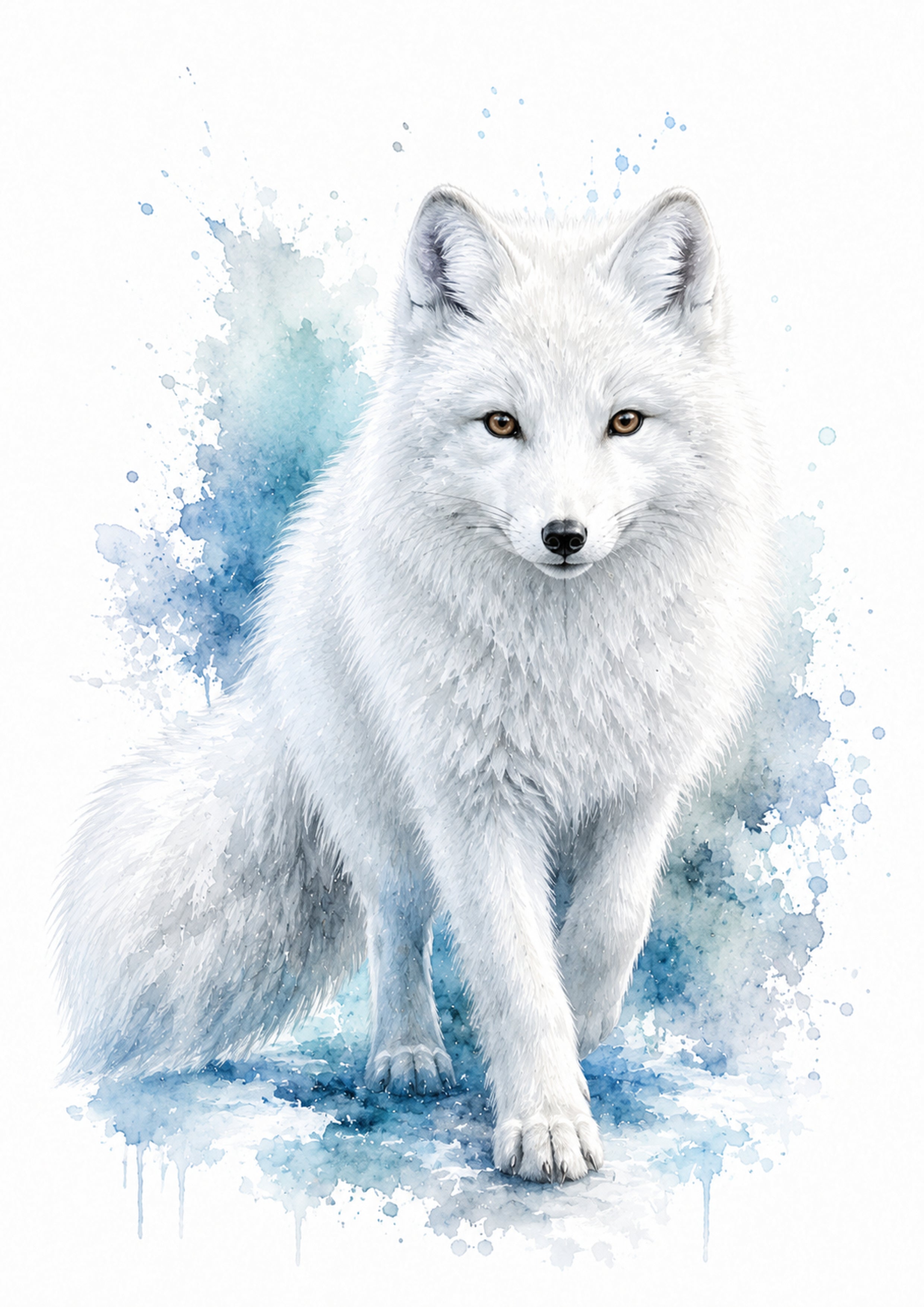 Arctic Fox in Winter Blue Watercolour colourful animal watercolour art print by towelme
