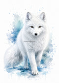 Arctic Fox in Winter Blue Watercolour colourful animal watercolour art print by towelme