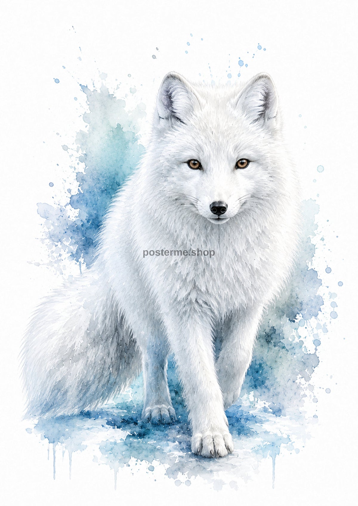 Arctic Fox in Winter Blue Watercolour colourful animal watercolour art print by towelme