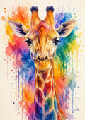 Rainbow Giraffe Watercolour Portrait colourful animal watercolour art print by towelme