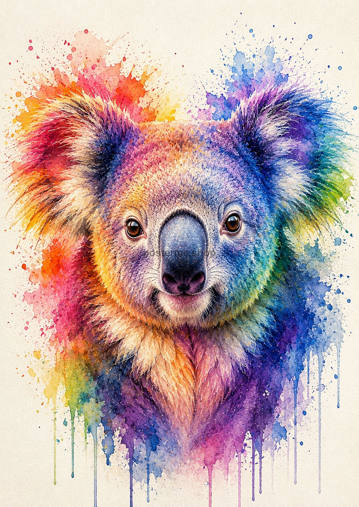 Rainbow Koala Watercolour Portrait colourful animal watercolour art print by towelme