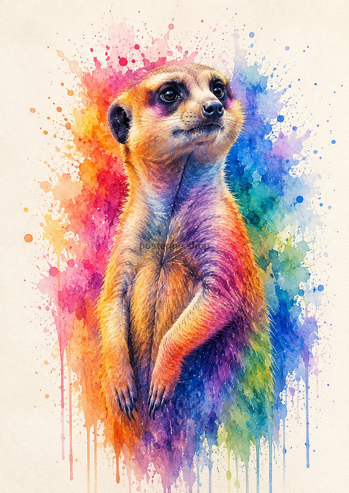 Rainbow Meerkat Watercolour Portrait colourful animal watercolour art print by towelme