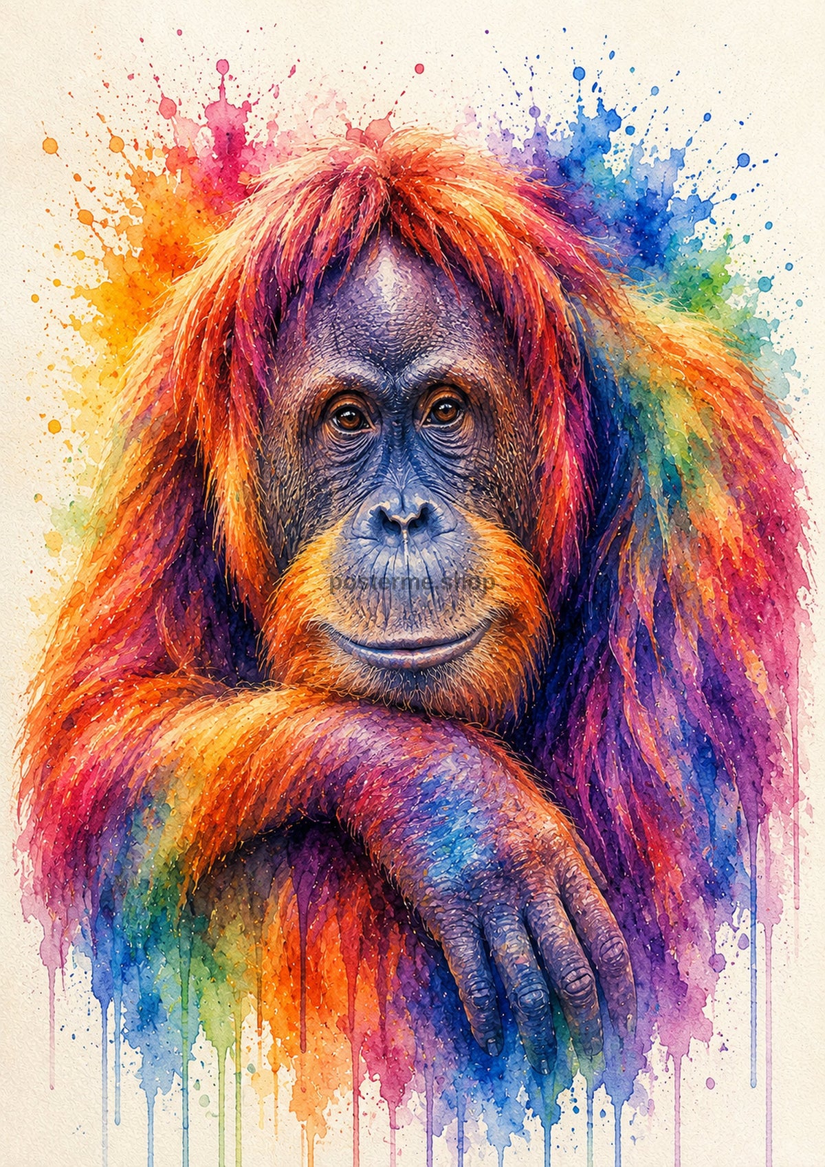 Vibrant Orangutan in Sunset Watercolour colourful animal watercolour art print by towelme