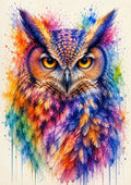 Rainbow Owl Watercolour Portrait colourful animal watercolour art print by towelme