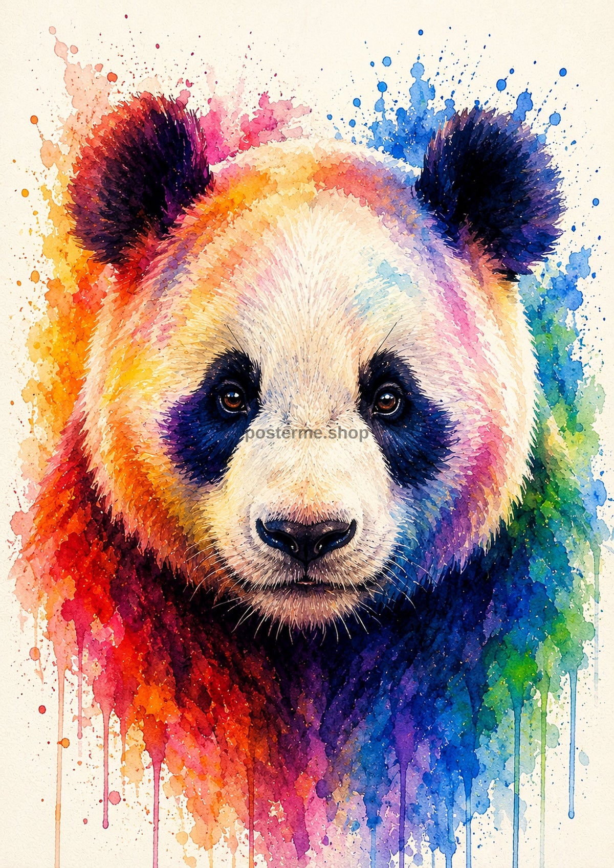 Rainbow Panda Watercolour Portrait colourful animal watercolour art print by towelme