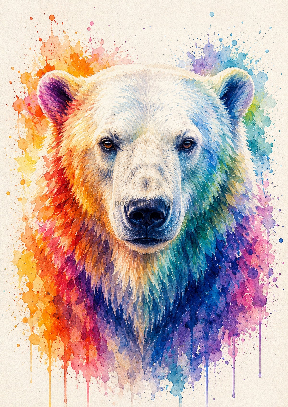 Polar Bear in Aurora Watercolour colourful animal watercolour art print by towelme