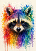 Rainbow Raccoon Watercolour Portrait colourful animal watercolour art print by towelme