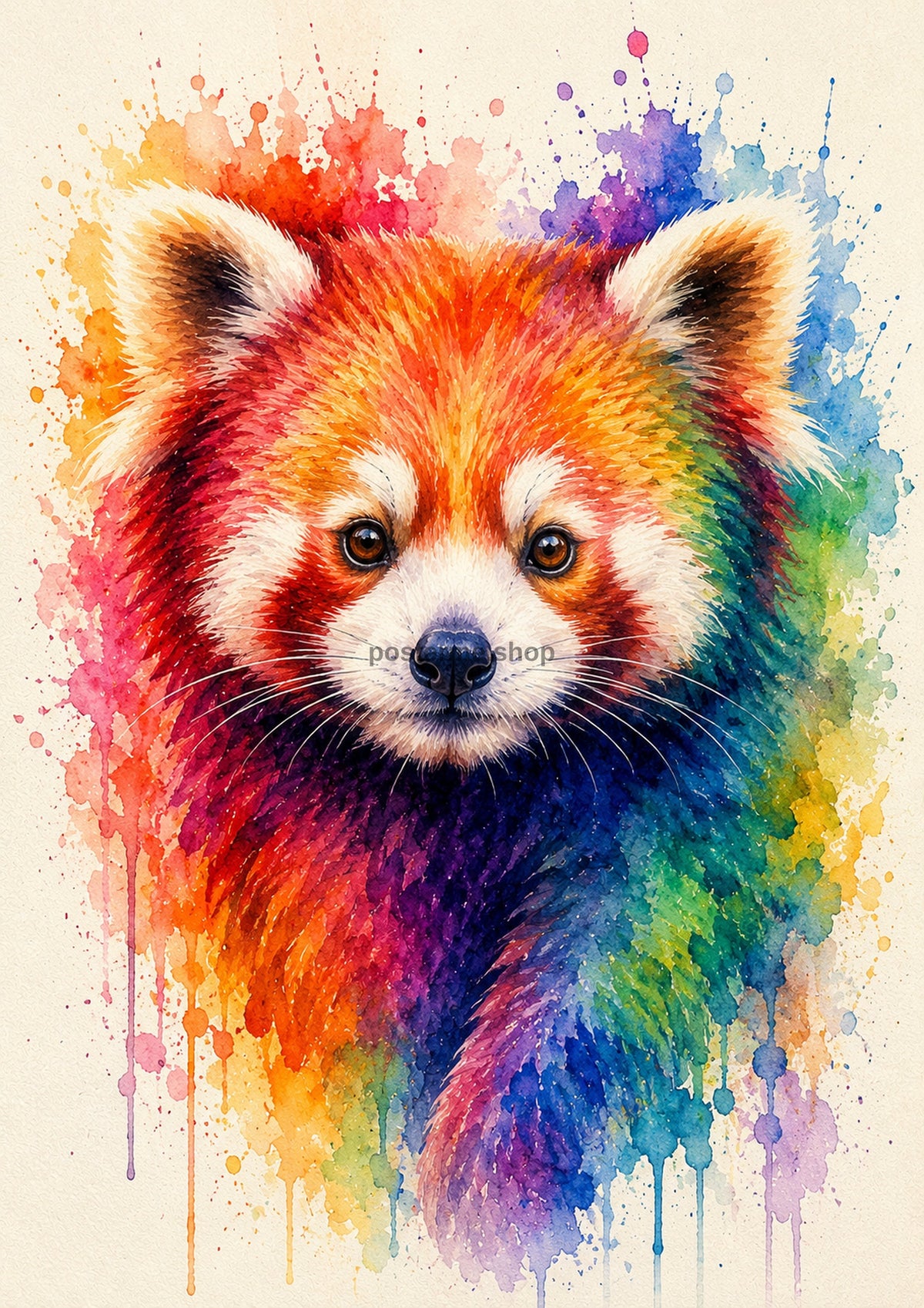 Vibrant Red Panda in Rainbow Watercolour colourful animal watercolour art print by towelme