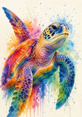 Vibrant Sea Turtle in Rainbow Watercolour colourful animal watercolour art print by towelme