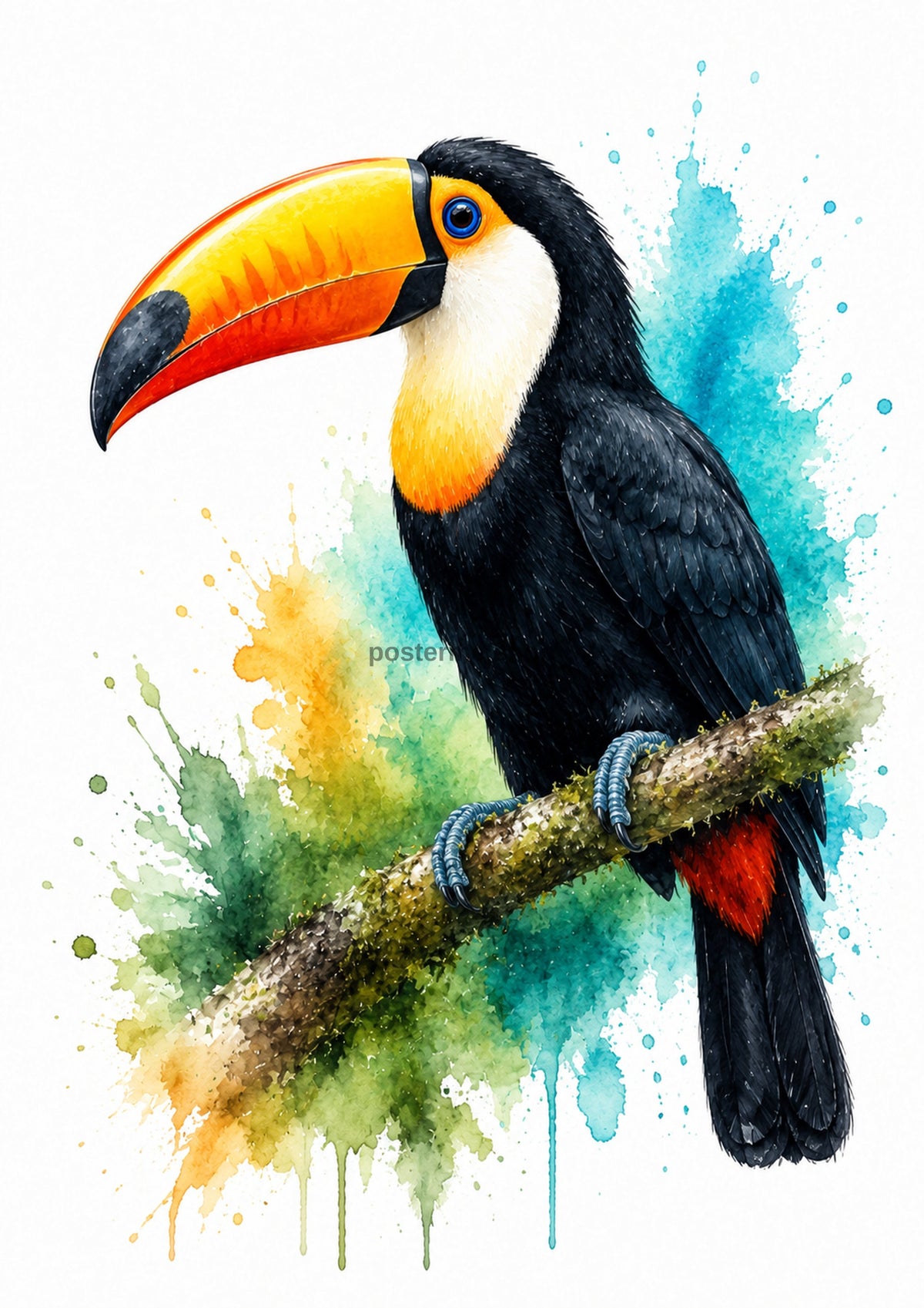 Tropical Toucan in Vibrant Watercolour colourful animal watercolour art print by towelme