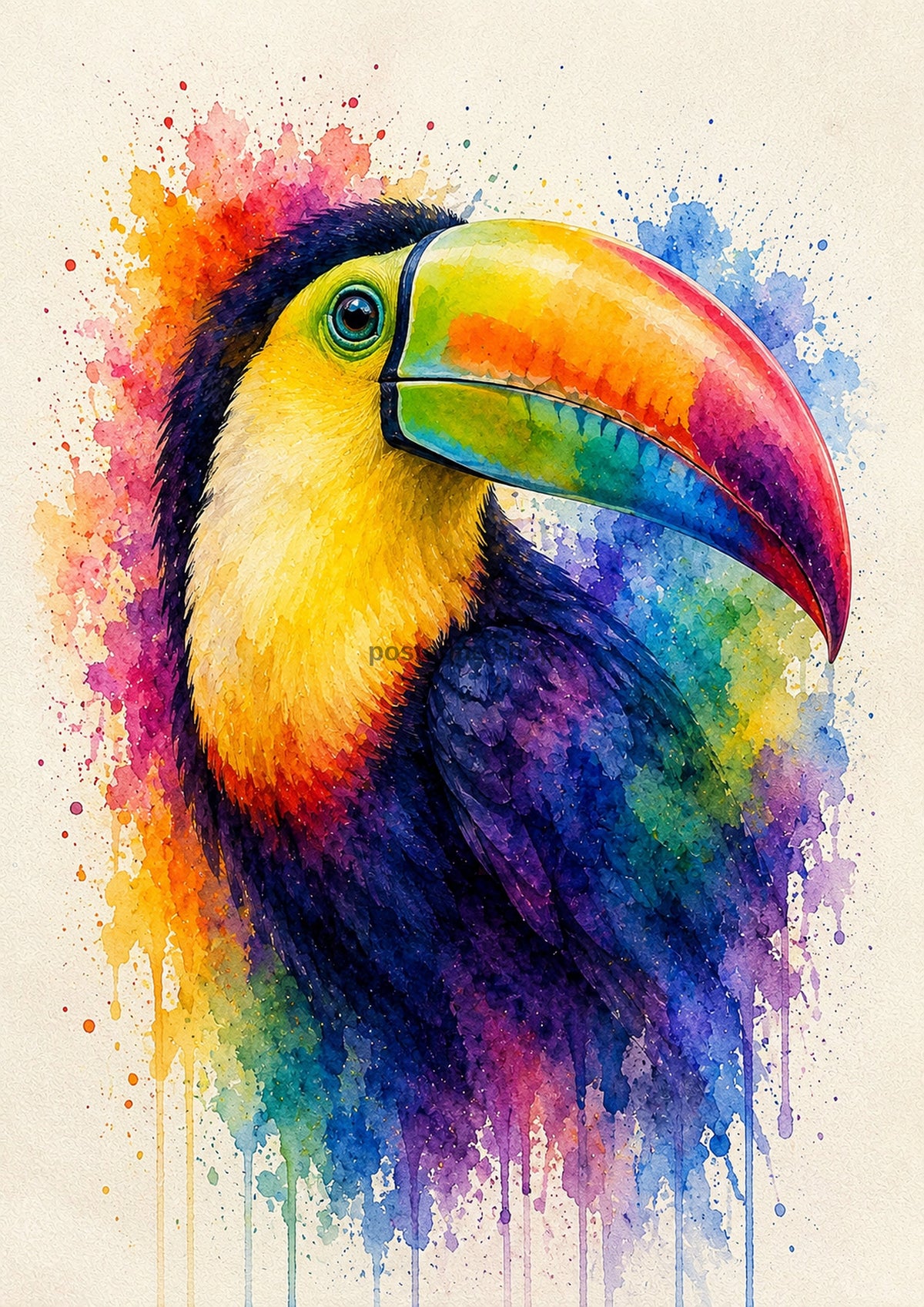 Rainbow-Billed Toucan Watercolour Portrait colourful animal watercolour art print by towelme