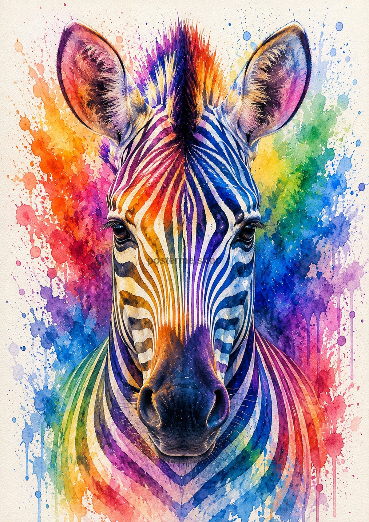 Rainbow Zebra Watercolour Portrait colourful animal watercolour art print by towelme