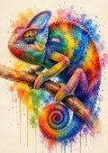 Rainbow Chameleon on a Watercolour Branch colourful animal watercolour art print by towelme