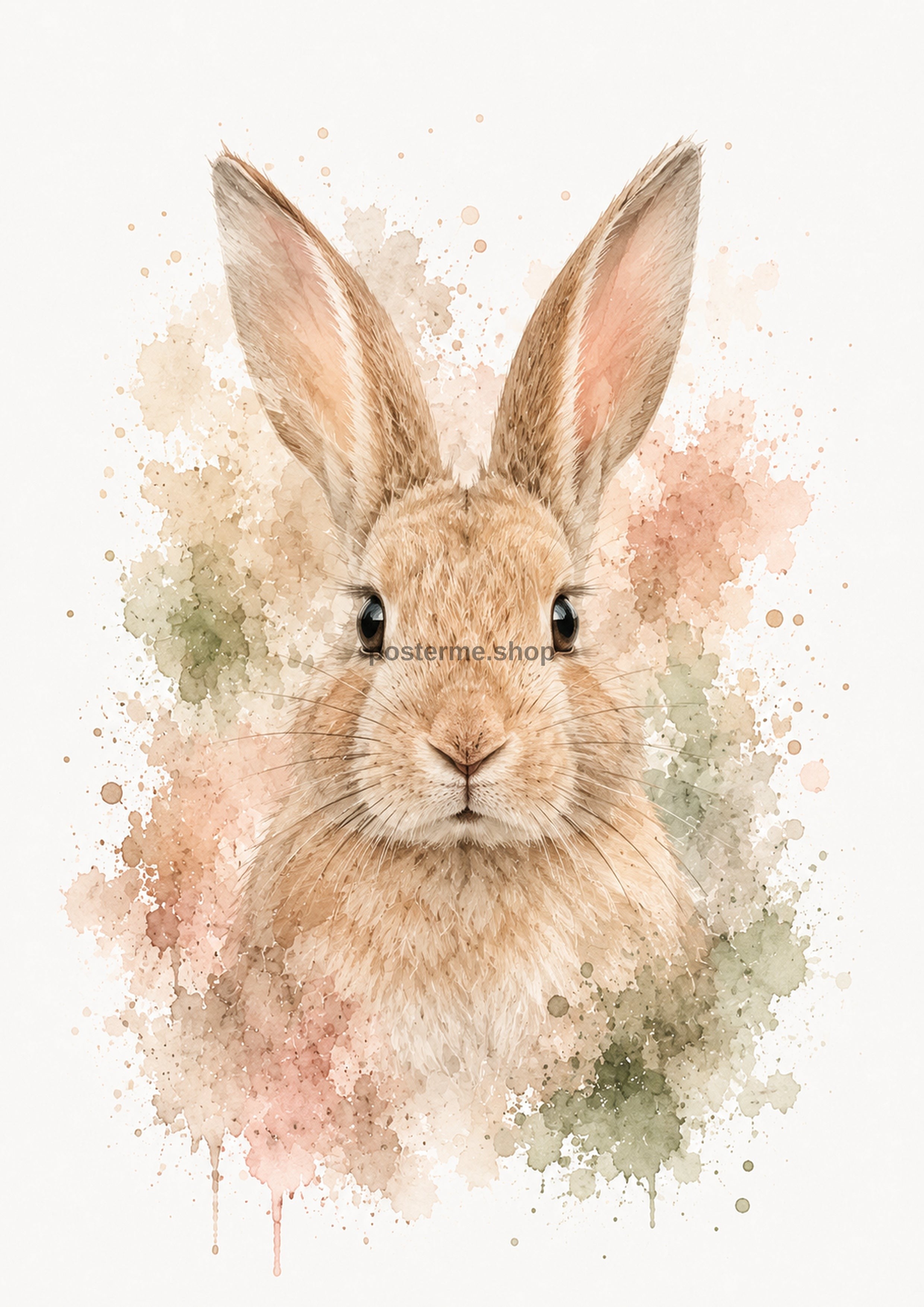 Little Bunny in Soft Meadow Watercolour colourful animal watercolour art print by towelme